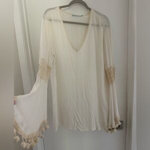 Solitaire Cream Blouse with Crochet Trim